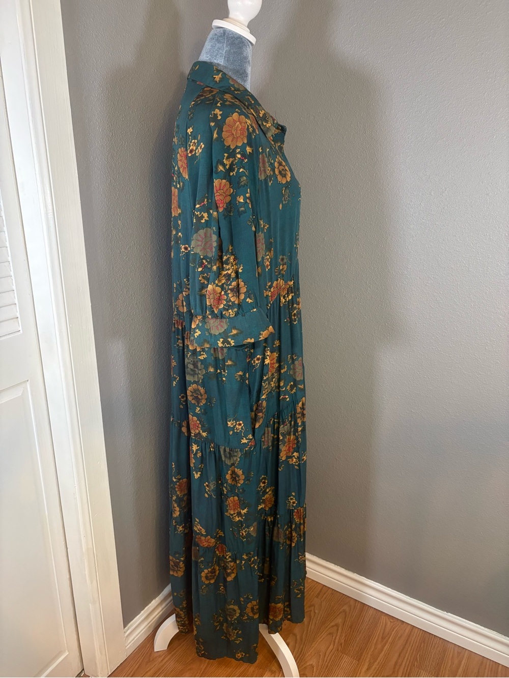 NATURAL LIFE Teal Floral Button-Front Tiered Midi Dress Size XL - Picture 7 of 12